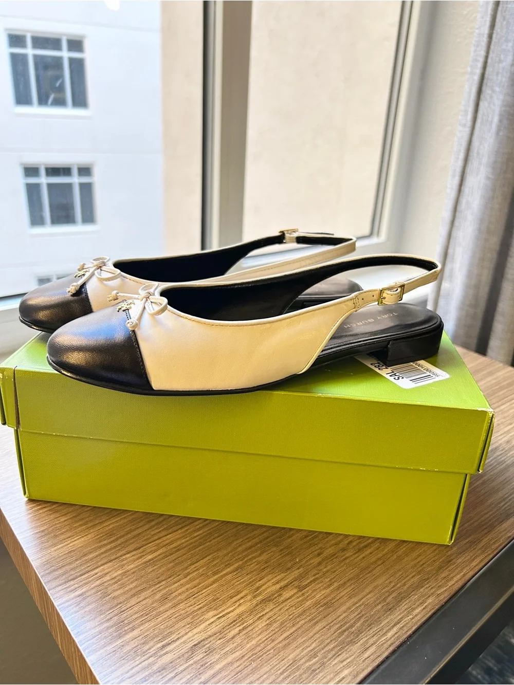 New Tory Burch Cap-Toe Slingback Ballet Cream/Black, Size 7, $300 Retail